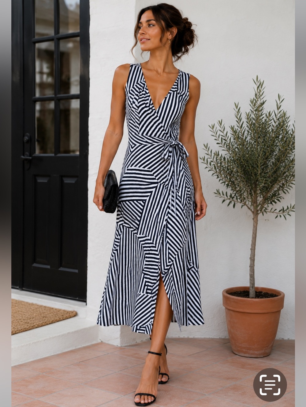 Lauren Ralph Lauren navy blue white striped wrap midi dress size 2 new